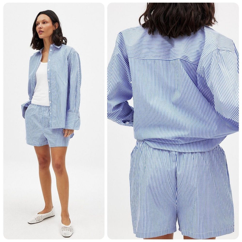 NA-KD Striped Elastic Waist Cotton Pull On Shorts in Blue & White | Size 10 - Picture 2 of 7